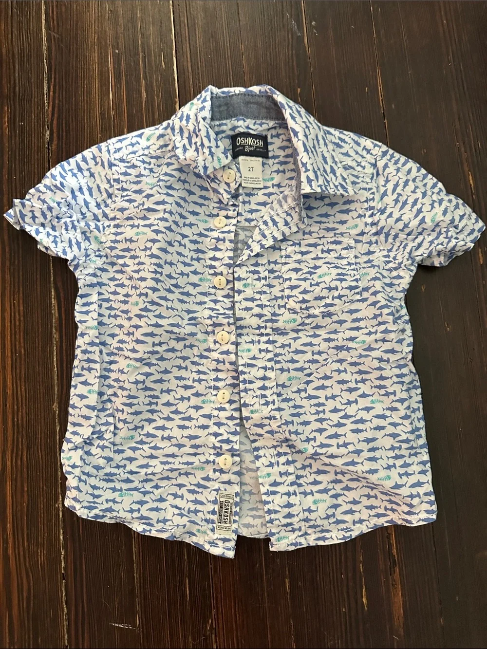 OshKosh B'gosh Light Blue Shark-Print Short Sleeve Button Shirt